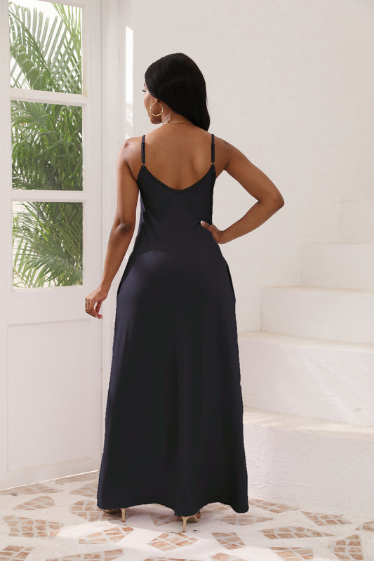 Women’s Elegant Black Long Dress, Sleeveless Flowy Maxi Dress, Casual Summer Beach Outfit